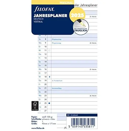 Produktbild: FILOFAX Kalendereinlage Personal Jahresplaner vertikal (Deutsch)2025