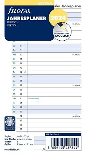 Produktbild: Filofax Personal Jahresplaner vertikal (deutsch)2024, White, 24-68445