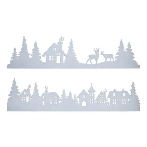 Produktbild: Filz Fensterbild Winterlandschaft 90 x 23 cm - 2er Set - Stoff Weihnachtsdorf Skyline mit Klebestreifen - Advent Deko Häuserzeile Fenster Silhouette
