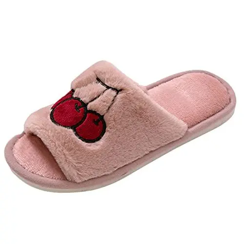 Produktbild: Filz Hausschuhe Damen Gefilzte Hausschuhe Damen Damen Fuzzy Faux Memory Foam Flat Slide Slippers Bequeme Offene Zehenhausschuhe Baumwollslipper Filz Hausschuhe Damen Gefilzte (Watermelon Red, 38-39)