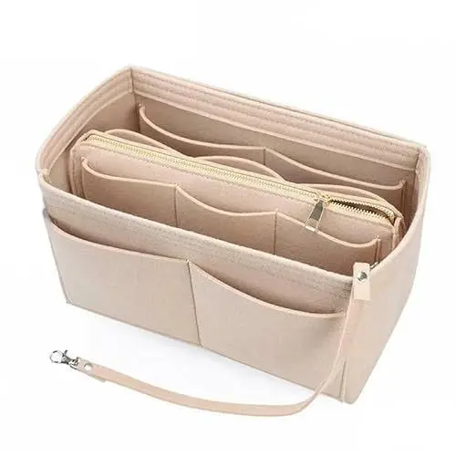 Produktbild: Filz Taschenorganizer Multifunktional Handtasche Organizer mit Fächer Geldbeutel Reißverschluss Filz Handtaschen Organizer für Reise Geschäft Urlaub Bad Organisieren