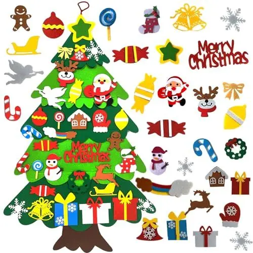 Produktbild: Filz Weihnachtsbaum Kinder, DIY - Tannenbaum mit 32 Abnehmbaren Ornamente Hängend Dekor für Home Tür Wand, Neujahrs-Wandbehang-Dekorationen