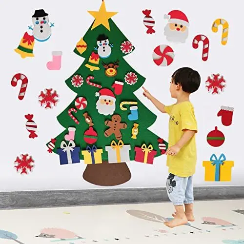 Produktbild: XIAOMAOMAO Filz Weihnachtsbaum, Neujahrs-Wandbehang-Dekorationen, Home Tür Wand Weihnachten Dekoration, DIY Filz-Weihnachtsbaum mit 26 Stück abnehmbaren Ornamenten