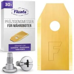 Produktbild: Filzada® 30x Mähroboter Messer LONGLIFE inkl. Schrauben - Ersatzmesser für Rasenmäher kompatibel mit Husqvarna Mähroboter, Gardena Sileno & Yard Force - Geeignet für Husqvarna Automower Messer