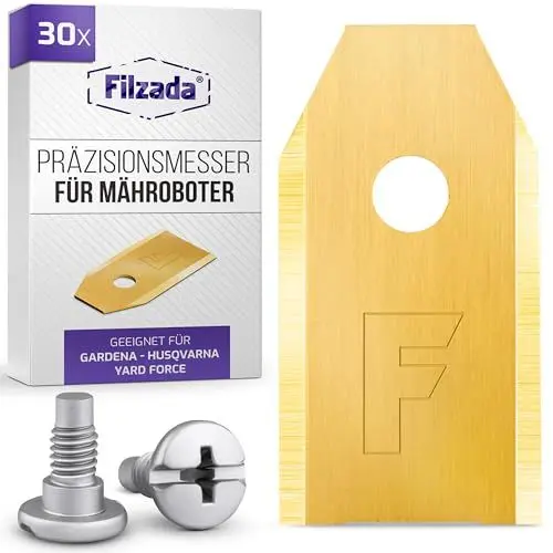 Produktbild: Filzada® 30x Mähroboter Messer LONGLIFE inkl. Schrauben - Ersatzmesser für Rasenmäher kompatibel mit Husqvarna Mähroboter, Gardena Sileno & Yard Force - Geeignet für Husqvarna Automower Messer