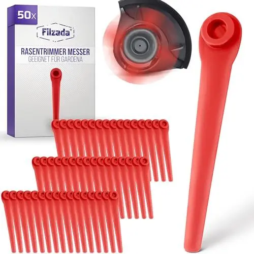 Produktbild: Filzada ® 50x Rasentrimmer Messer geeignet für Gardena Kantenscheider & geeignet für Gardena Trimmer - Rasentrimmer Ersatzmesser - Messer für Rasentrimmer - Passend für Gardena Rasentrimmer Messer