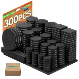 Produktbild: Filzgleiter Selbstklebend Set 300 Stück - Schwarz - Premium Möbelgleiter Filz Pads 5 mm Starke - Filz für Stühle Bodengleiter- Effektiver Schutz Ihrer Möbel & Holzfußböden(Eckig und Rund)