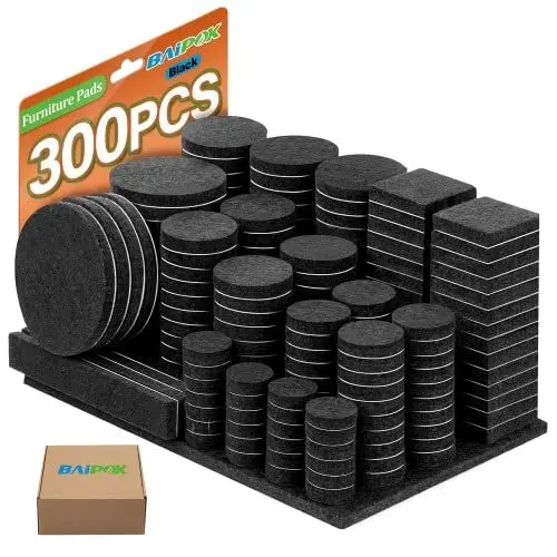 Produktbild: Filzgleiter Selbstklebend Set 300 Stück - Schwarz - Premium Möbelgleiter Filz Pads 5 mm Starke - Filz für Stühle Bodengleiter- Effektiver Schutz Ihrer Möbel & Holzfußböden(Eckig und Rund)