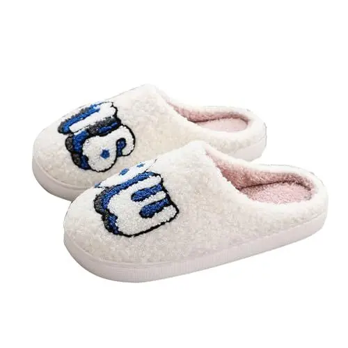 Produktbild: Filzhausschuhe für Herren Badeschuhe Herren 46 Paarbare Slipper-Socken, Hausschuhe für Damen, Flauschige Slipper-Socken, Buchstaben-Designs Diabetiker Hausschuhe Badeschuhe Weiche Sohle (Beige, 42)