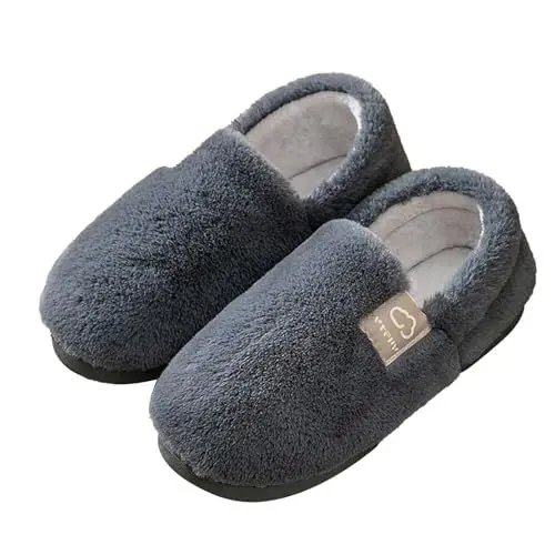 Produktbild: Filzpantoffeln Damen Mit Filzsohle Slipper Hausschuhe für Männer und Frauen, rutschfeste Hausschuhe aus Baumwollleinen für drinnen und draußen, Hausschuhe, HüTtenschuhe Damen Lammfell (Dark Gray, 42)