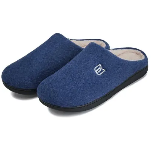 Produktbild: Filzpantoffeln Herren Hausschuhe Pantoffeln im Herbst und Winter Slipper Unisex mit Rutschfest Sohle Filzlatschen(Dunkelblau, 42/43EU)
