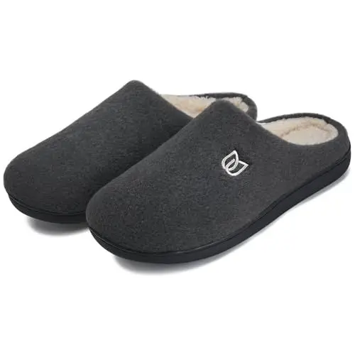 Produktbild: Filzpantoffeln Herren Hausschuhe Pantoffeln im Herbst und Winter Slipper Unisex mit Rutschfest Sohle Filzlatschen(Dunkelgrau, 44/45EU)
