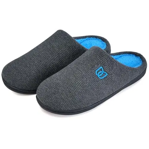 Produktbild: Filzpantoffeln Herren Hausschuhe Pantoffeln im Herbst und Winter Slipper Unisex mit Rutschfest Sohle Filzlatschen(Dunkelgrau Blau, 43.5EU)