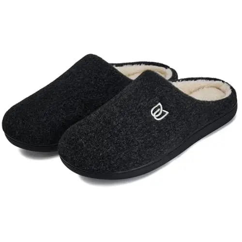 Produktbild: Filzpantoffeln Herren Hausschuhe Pantoffeln im Herbst und Winter Slipper Unisex mit Rutschfest Sohle Filzlatschen(Schwarz, 43.5EU)