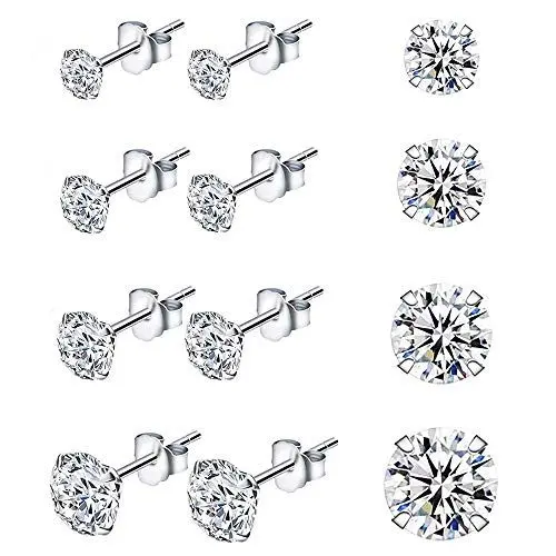 Produktbild: FINDIR 4 Paar Damen Ohrstecker 925 Sterling Silber Ohrringe Zirkonia Ohrstecker 3mm 4mm 5mm 6mm Ohrringe Set Silberohrringe im Geschenkbox