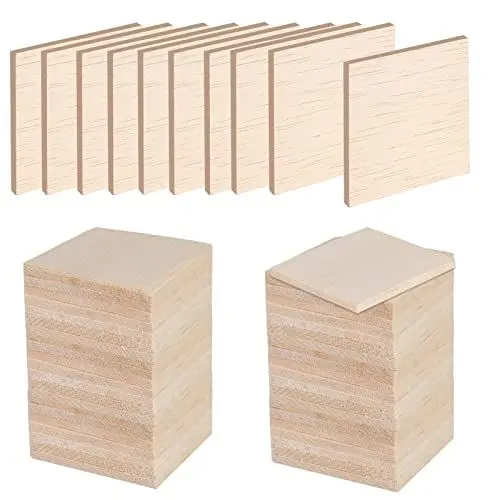 Produktbild: FINDIR 50pcs Holzscheiben 5x5cm Balsaholz Platten 3mm Dicke Unbehandelte Holz Quadrate Sperrholz für DIY Weihnachten Basteln Brandmalerei Schildchen Laser Gravur
