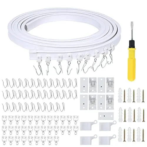 Produktbild: FINDIR 5 Meter Biegbar Deckenvorhangschiene Flexible Decken-Vorhangschiene Gardinenschiene Zubehör Gebogene Vorhangschiene mit stummen Rollen für Vorhänge Fenster Balkon RV Raumteiler