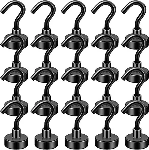 Produktbild: FINDMAG 20 Stück Magnethaken, Magnet Haken, Starke Magnete mit Haken, Magnethaken Extra Stark Schwarz, Magnetischer Haken, Magnetischer Schlüsselhalter, 22 lb+ Starke Magnethaken für Küche,Garage