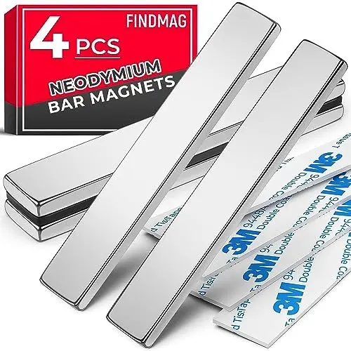 Produktbild: FINDMAG 4 Stück 60 x 10 x 3 mm Magnete Stark, 8 kg Zug Starker Neodym Magnet, Magnete Selbstklebend Stark, Kühlschrankmagnete, Magnete für Magnettafel, Seltenerdmagnete mit doppelseitigem Klebstoff
