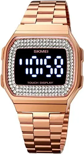 Produktbild: findtime Damenuhr Rosegold Edelstahl Mesh LED Armbanduhr Minimalistisch Digital Mode Elegant Quarzuhr für Frauen