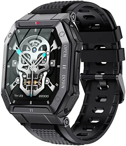 Produktbild: findtime Fitnessuhr Herren, 1,85 Zoll Smartwatch Herren mit Telefonfunktion Schrittzähler Armbanduhr mit Pulsmesser Blutdruckmesser Sportuhr Militär Outdoor Tactical Watch Uhr Android IOS