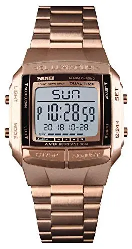 Produktbild: findtime Herren Armbanduhr Elektronische Digitaluhr LED Edelstahl Multifunktionsuhr Quarz Stoppuhr