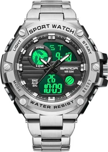 Produktbild: findtime Herren Sportuhr Armbanduhr Militär Digitahl Analog Uhr Männer mit Alarm Stoopuhr Timer Elektronische Uhren Stoßfest LED Wasserdicht Outdoor Herrenuhr Metall Watch Digital Business