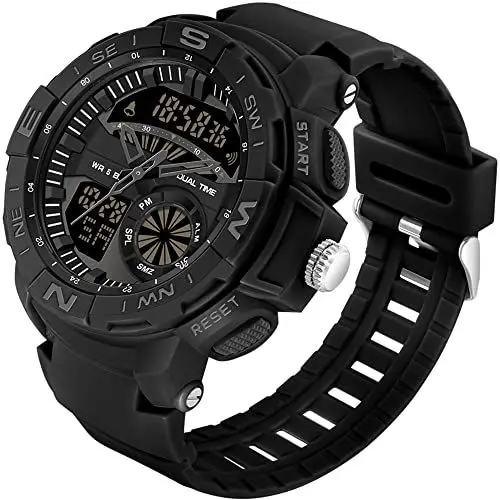 Produktbild: findtime Herren Uhren Digital Sport Militär Uhr 50M Wasserdicht Zwei Zeitzonen Analog Digitale Armbanduhr LED Digitaluhren Wecker Datum Sportuhr mit Stoppuhr, FSSKM60WY37Schwarz