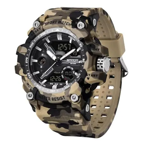 Produktbild: findtime Militär Uhr Herren Military Watch Tactical Outdoor Sport Armbanduhr Digital 5 ATM Wasserdicht Jungen Männer Herrenuhr Schwarz Grün Digitaluhr Chronograph Herren Sportuhr Stoppuhr Wecker