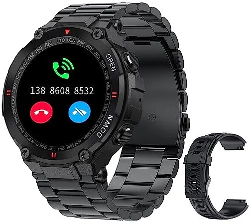 Produktbild: findtime Smartwatch Herren Militär Fitnessuhr mit Telefonfunktion, Schlafmonitor, Blutdruck Schrittzähler Outdoor Uhren Fitness Tracker für iOS Android Lange Akkulaufzeit, IP67 Wasserdicht