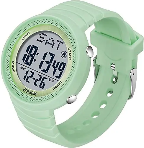 Produktbild: findtime Sport Digital Uhren 50M Wasserdicht Armbanduhr mit LED Hintergrundbeleuchtung Digitaluhr Damen Herren Duale Zeitzone Stoppuhr Countdown Militär Uhr Candy Farbe Wecker Kalender Grün