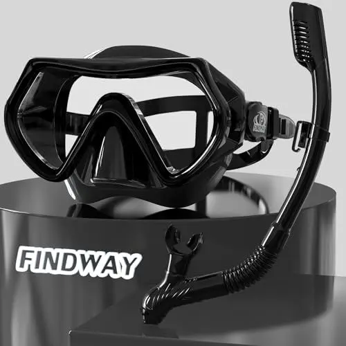 Produktbild: Findway Schnorchelset Erwachsene Teenager, Tauchermaske für Herren Damen, Verstellbares Silikonband Schnorchelmaske mit HD Gehärtetes Glas Anti-Leck Schwimmmaske,für Tauchen, Schnorcheln und Schwimmen