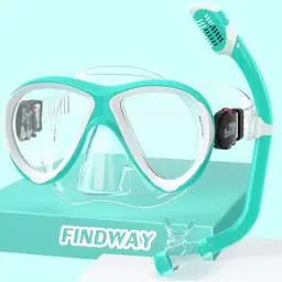 Produktbild: Findway Schnorchelset Kinder, Taucherbrille Kinder für Jungen Mädchen,Schnorchelmaske Kinder 180°Panorama Verstellbares Silikonband Anti-Leck Tauchmaske Kinder für 3-14 Jahre