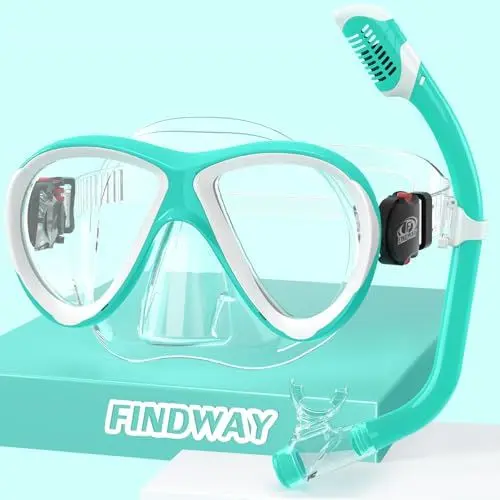 Produktbild: Findway Schnorchelset Kinder, Taucherbrille Kinder für Jungen Mädchen,Schnorchelmaske Kinder 180°Panorama Verstellbares Silikonband Anti-Leck Tauchmaske Kinder für 3-14 Jahre