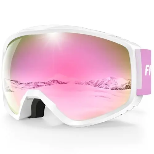 Produktbild: Findway Skibrille Erwachsene für Herren Damen, Snowboardbrille für Brillenträger, OTG UV-Schutz Kompatibler Helm Anti Fog Skibrillen, Rosa Sphärisch Verspiegelt