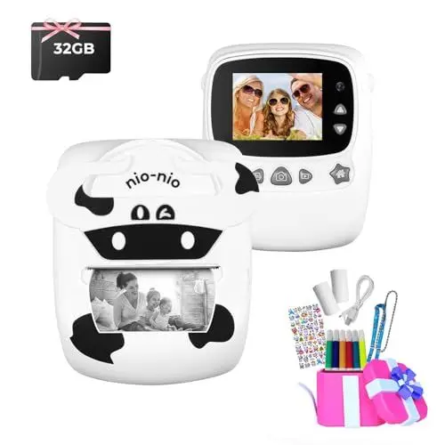 Produktbild: Fine Life Pro Kinderkamera, 30MP 1080P, Sofortbildkamera mit Drucker, 2.4 Zoll Display, 32GB Speicherkarte, Weiß