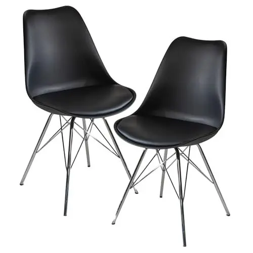 Produktbild: FineBuy Esszimmerstuhl 2er Set Küchenstuhl Kunststoff mit silbernen Beinen, Schalenstuhl Skandinavisches Design, Polsterstuhl mit Kunstleder-Bezug, Stuhl Gepolstert