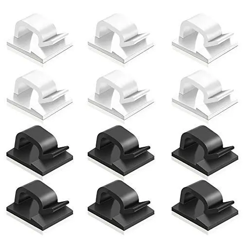 Produktbild: FineGood 60 Stück selbstklebende Kabelclips, Kabelhalter aus Kunststoff Kabelhalterung für das Home Office - schwarz, weiß