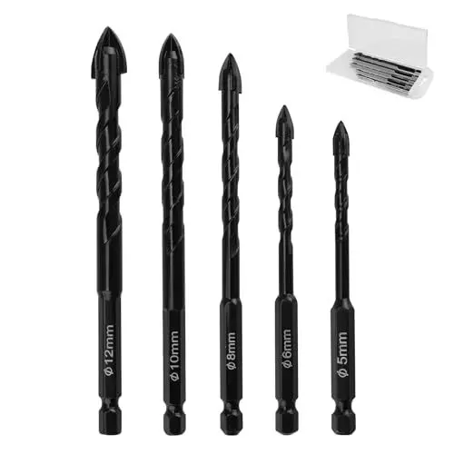 Produktbild: FINELYCR 5 Stück Fliesenbohrer Set, Keramikbohrer, Hartmetall Glasbohrer Set, Stabil und Nicht Leicht zu Verrutschen für Keramik, Fliesen, Beton, Ziegelwand, Glas (Ø5,6,8,10,12mm)