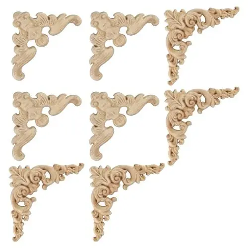 Produktbild: FINELYCR 8 Stück Holzornamente 8 x 8 cm, Holzornamente für Möbel, Holzschnitzen Ornamente zum Aufkleben, Massivholzschnitzerei, Wird zur Dekoration von Möbeln und Spiegeln Verwendet (2 Muster)