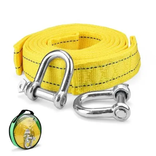 Produktbild: FINELYCR Abschleppseil, 4M x 4.3CM Abschleppseil 5t (11,000 LBS), Tow Rope mit Aufbewahrungstasche und 2 Verdickten U-förmigen Haken, Towing Strap für Abschlepp und Bergungsfahrzeuge