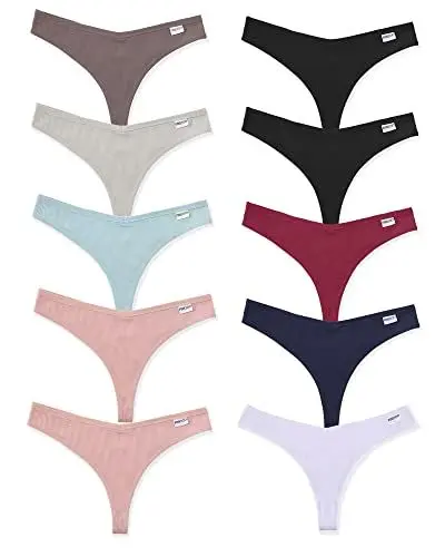 Produktbild: FINETOO 10er Damen Baumwoll Strings Set Tanga Unterhosen Frauen Weich Unterwäsche Niedrige Taille Slips Atmungsaktive Pants S-XL