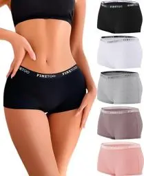 Produktbild: FINETOO 5er Pack Boxershorts Unterhosen Damen Unterwäsche Baumwolle Slips Atmungsaktive Shorts Damen Cotton Panties Hipster Weich Frauen Mehrpack S-XL