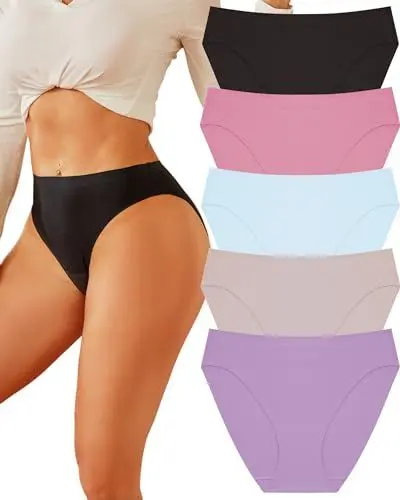 Produktbild: FINETOO 5er Pack Seamless Slips Damen Nahtlose Unterwäsche Unterhosen Nahtlo Hipster Unsichtbare Frauen Panties Bequem Hochgeschnittenes Design Slip Full Coverage Sexy Mehrpack M-3XL