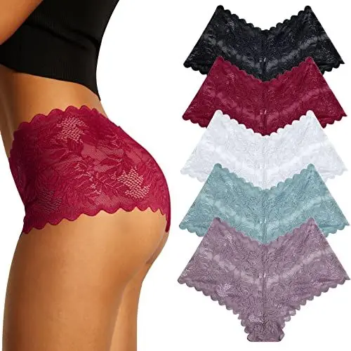 Produktbild: FINETOO 5er Pack Unterhosen Damen Spitze Sexy Unterwäsche für Frau Weiche und Bequem Slip Boxershorts Hipster Panties Dessous Mehrpack S-XL
