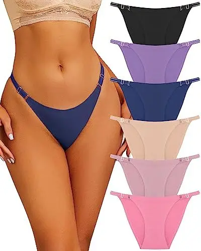 Produktbild: FINETOO 6er Pack Seamless Unterhosen Slips Verstellbarer Gürtel Mit Metallschnalle Mehrpack Frauen Sexy Panties -L
