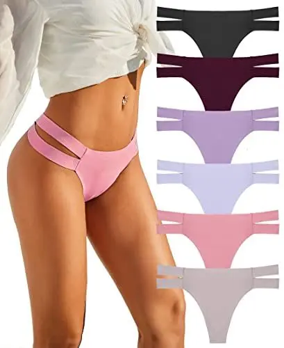Produktbild: FINETOO 6er Pack Seamless String Tanga Damen Sexy Dessous Slip Nahtlos Hipster Unterhosen Tangas Set Unterwäsche Bequem Frauen Mehrfarbig S-XL