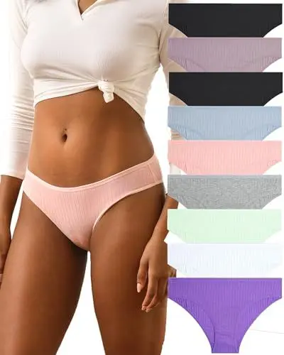 Produktbild: FINETOO 9er Pack Baumwolle Unterwäsche Damen Slip Baumwoll Frauen Set Confy Slips Soft Hipster Sexy Panties Unterhose Women Underwear Weich Unterhosen Sportgürtel Mehrpack S-XL