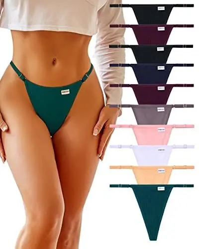 Produktbild: FINETOO G String Tanga Damen Set 10er Pack Baumwolle Nahtlos T-Back Thongs Unterhosen Frauen mit verstellbarem Taillenband Sexy Unterwäsche S-XL