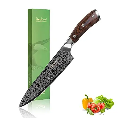 Produktbild: Finetool Kochmesser, 20cm japanische professionelle Küchenmesser 7Cr17 Edelstahl mit Pakkawood Holz, schärfste Kochmesser Beste Wahl für Heimküche und Restaurant